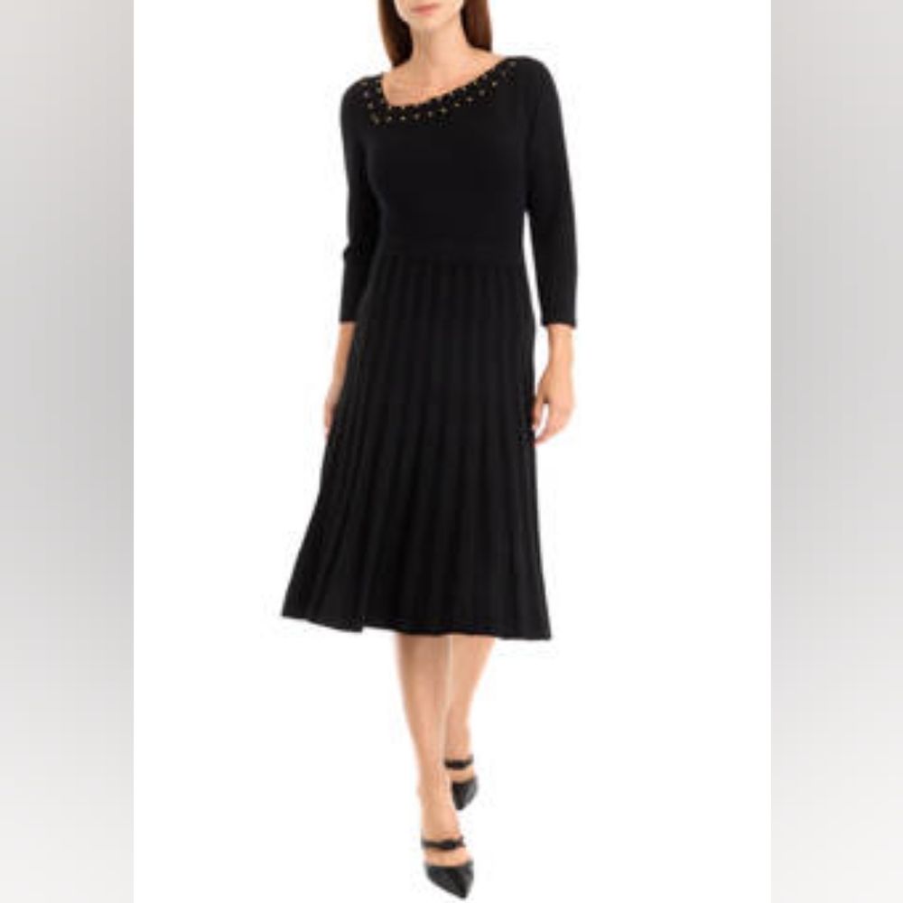 NWT Emma& Michelle Long Sleeve Asymmetrical Neckline Fit +Flare Sweater Dress XL